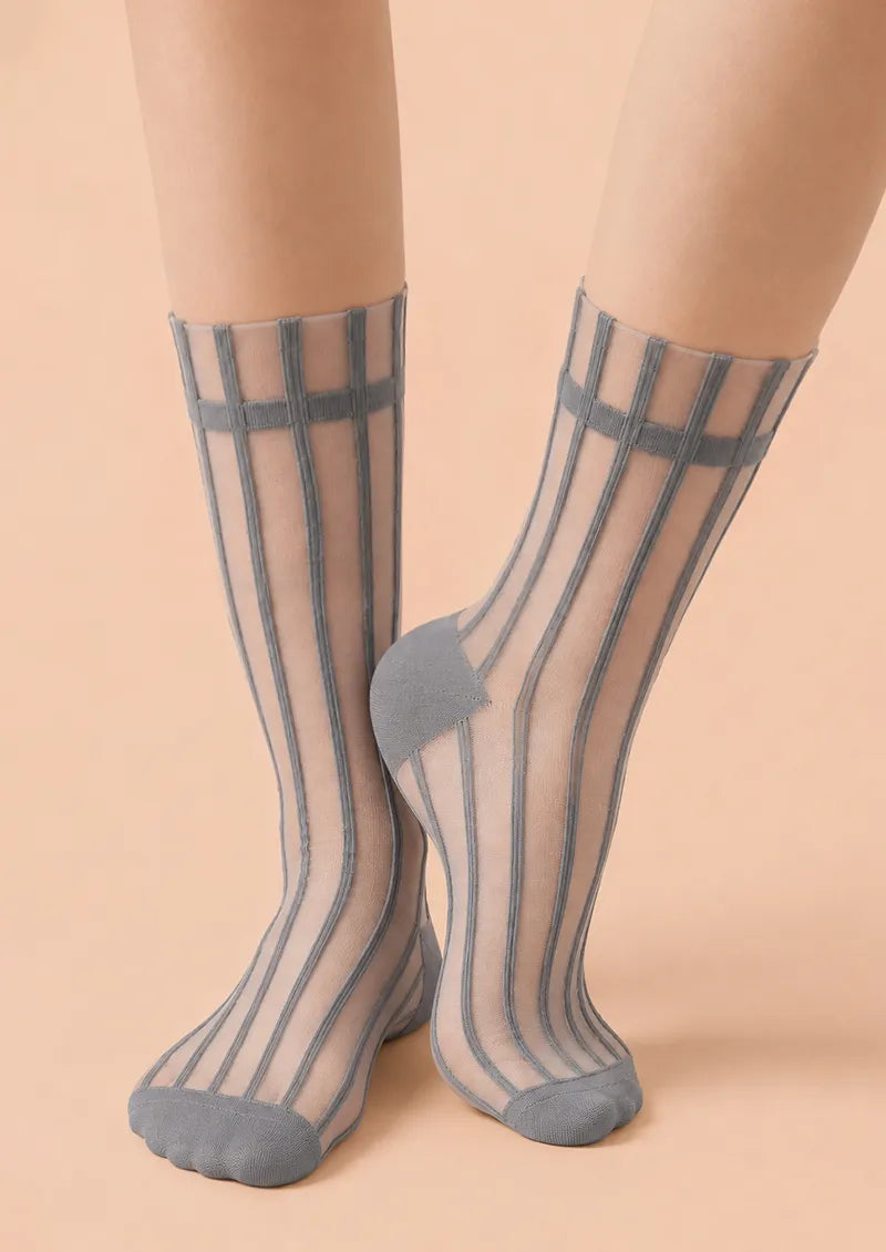 Gray Sheer Vertical Stripe Short socks
