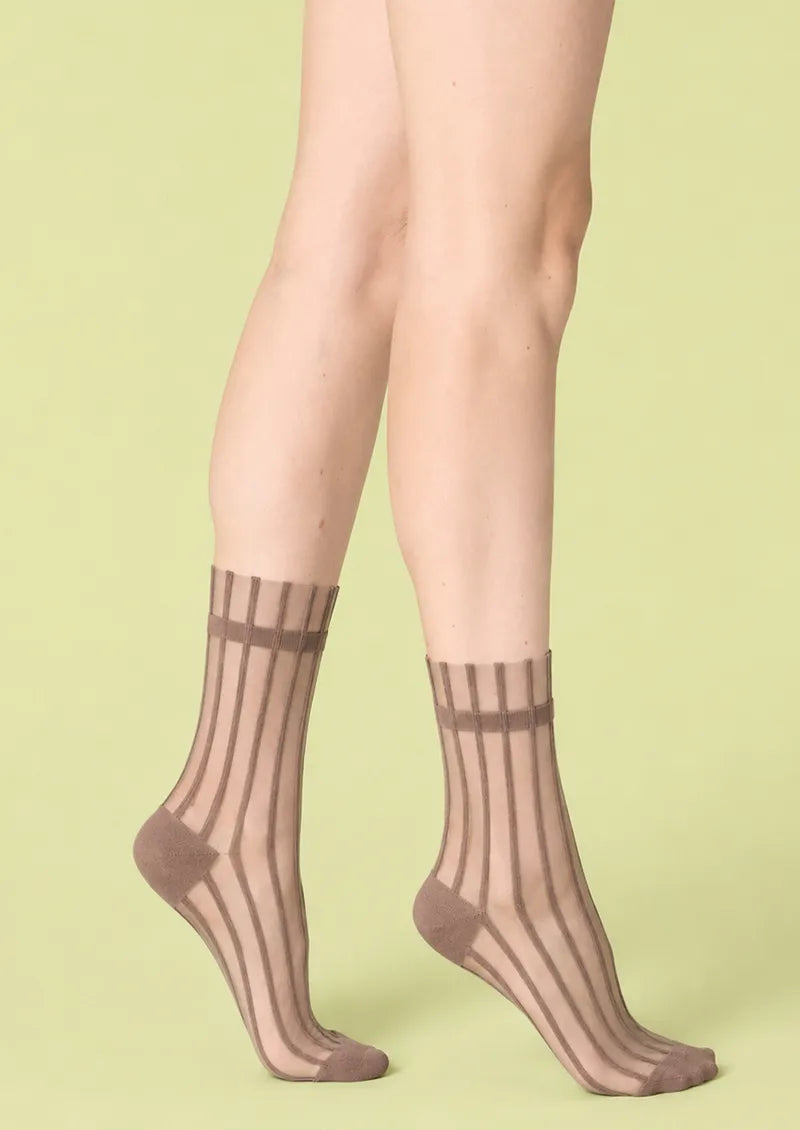 Mocha Sheer Vertical Stripe Short socks