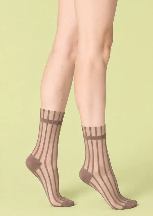 Mocha Sheer Vertical Stripe Short socks