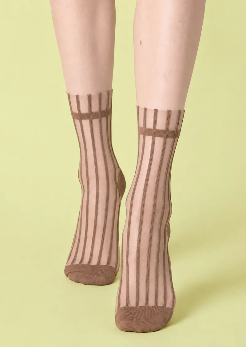 Mocha Sheer Vertical Stripe Short socks