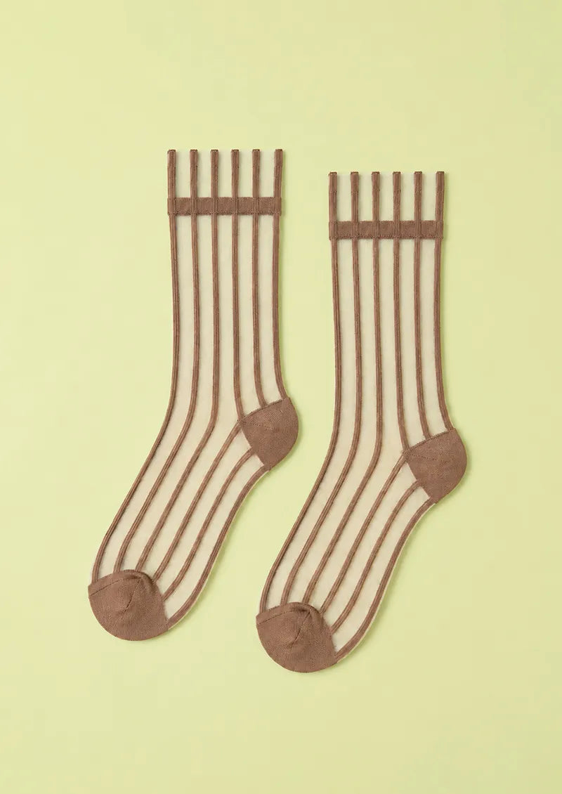Mocha Sheer Vertical Stripe Short socks