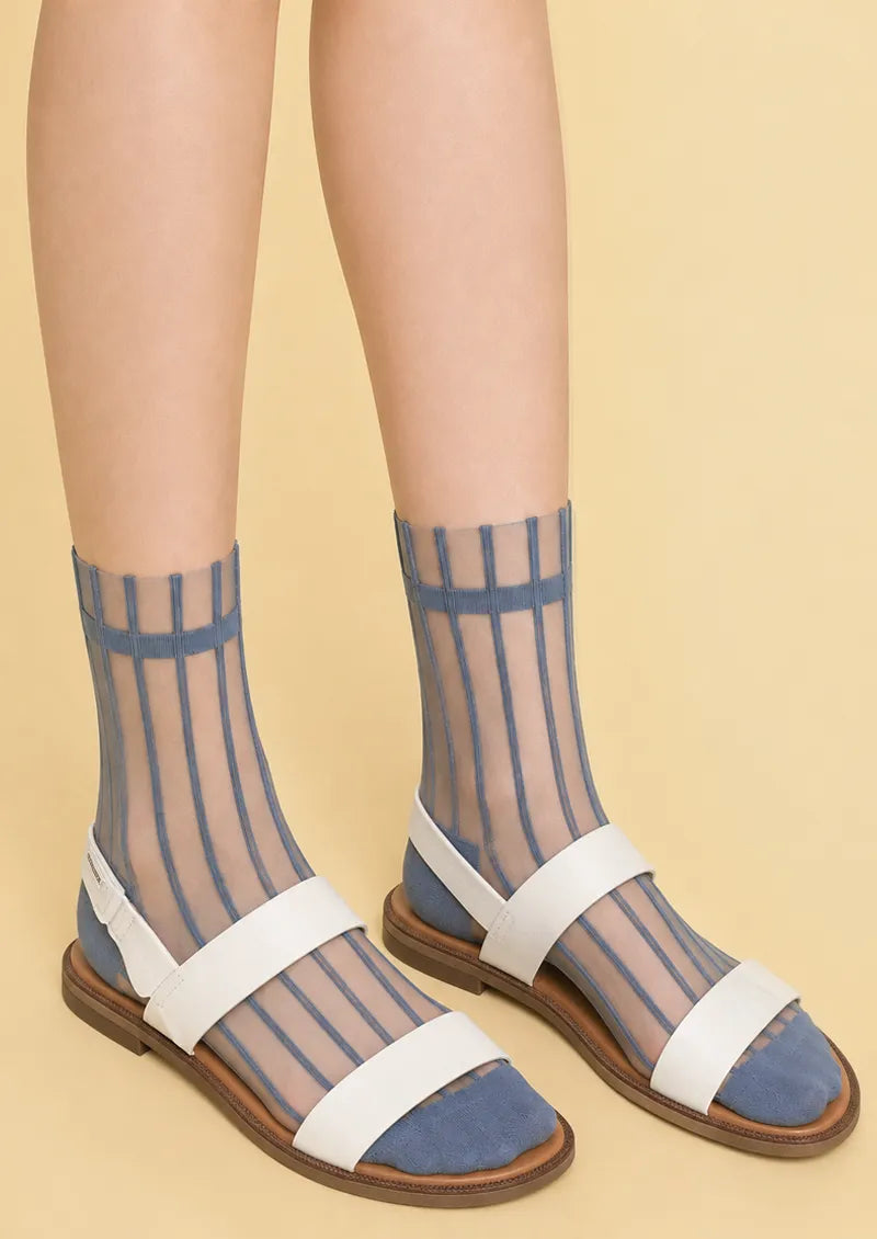 Dusty Blue Sheer Vertical Stripe Short socks