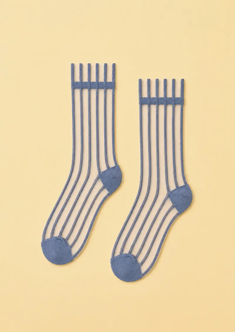Dusty Blue Sheer Vertical Stripe Short socks