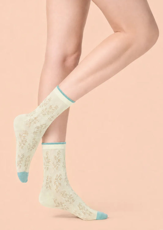 Cream Botanical Openwork Colorblock Short socks