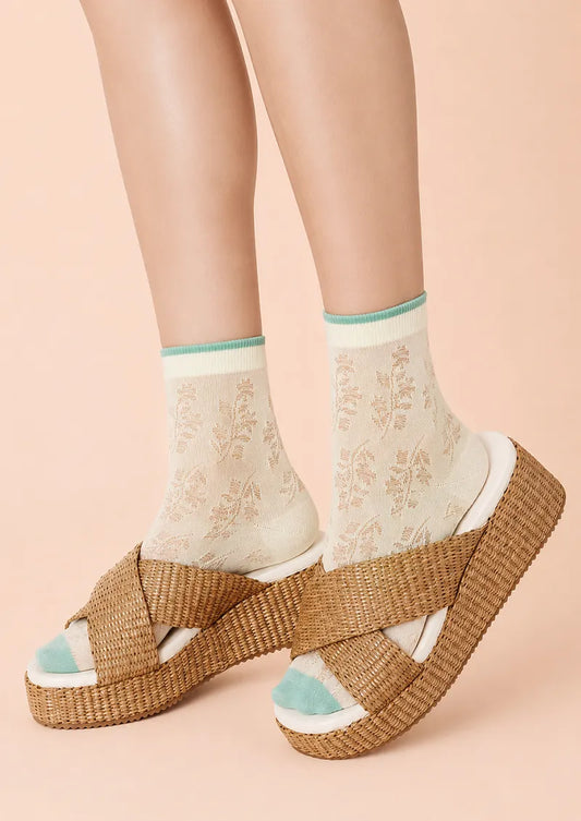 Cream Botanical Openwork Colorblock Short socks