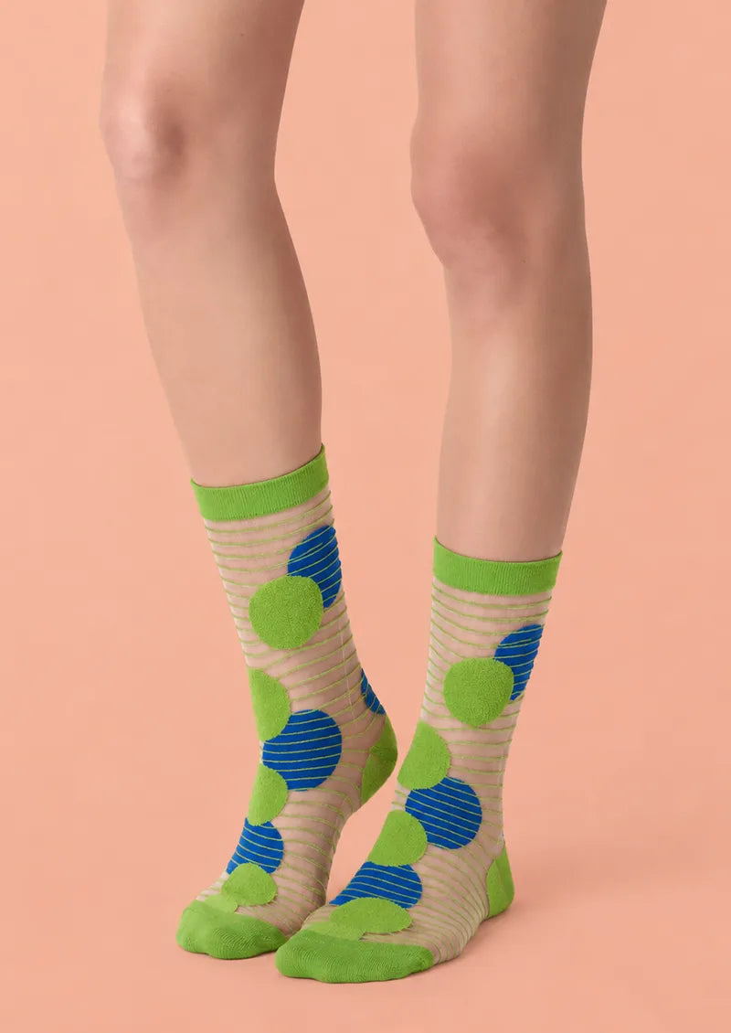 Lime Abstract Circle Jacquard Knit Short Socks