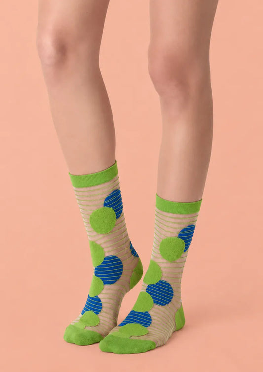 Lime Abstract Circle Jacquard Knit Short Socks