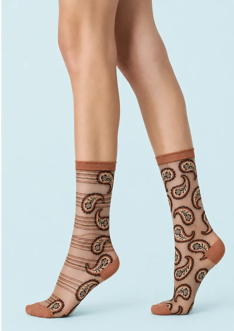 Rust Paisley Jacquard Knit Short Socks