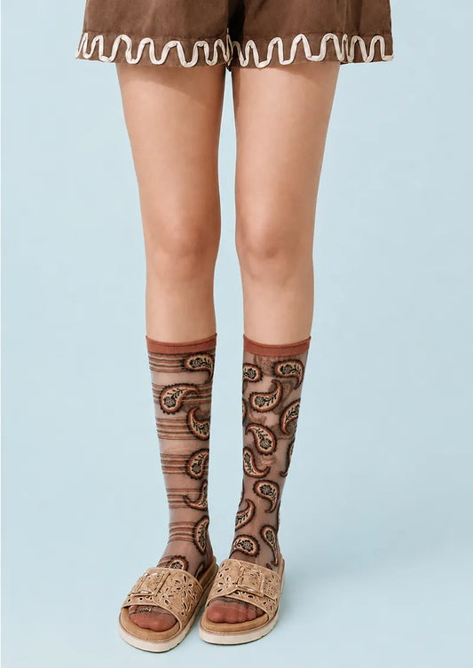 Rust Paisley Jacquard Knit Short Socks