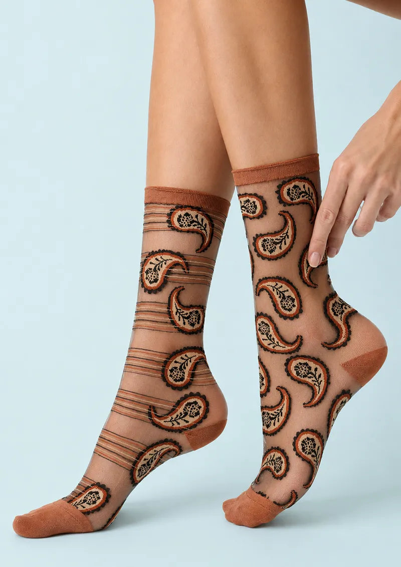 Rust Paisley Jacquard Knit Short Socks