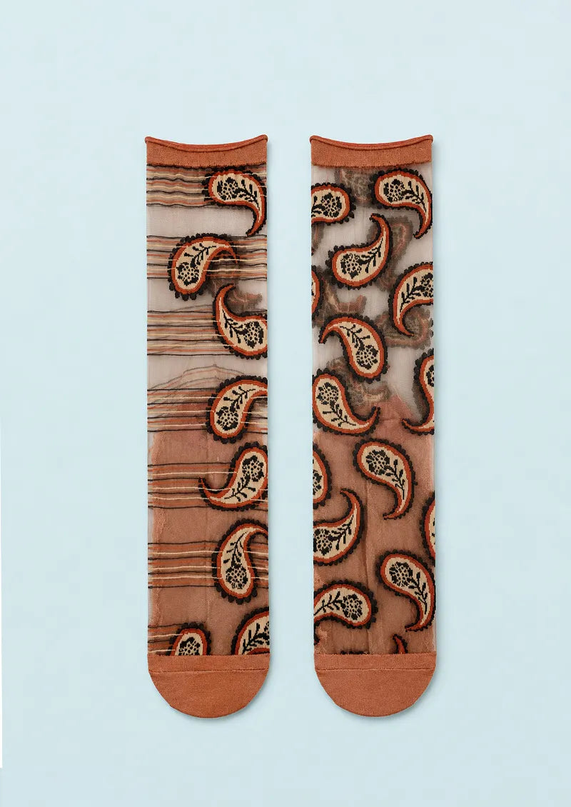 Rust Paisley Jacquard Knit Short Socks