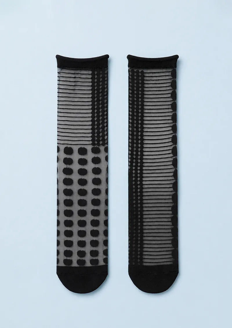 Black Dot Stripe Jacquard Knit Short Socks