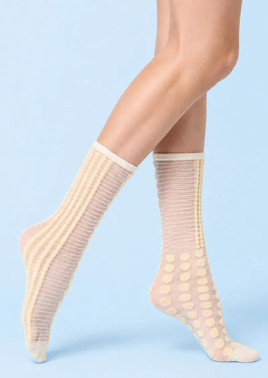Buttercream Dot Stripe Jacquard Knit Short Socks