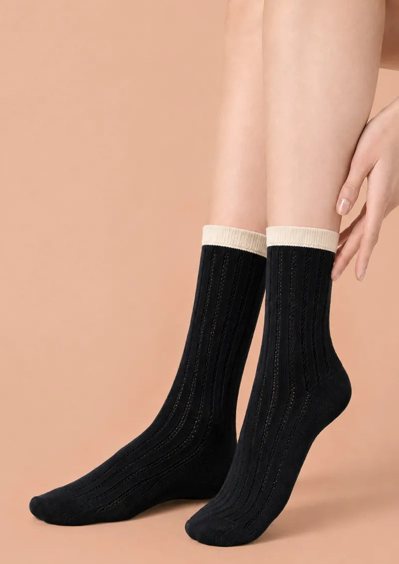 Black Ivory Cuff Ribbed Crew Socks