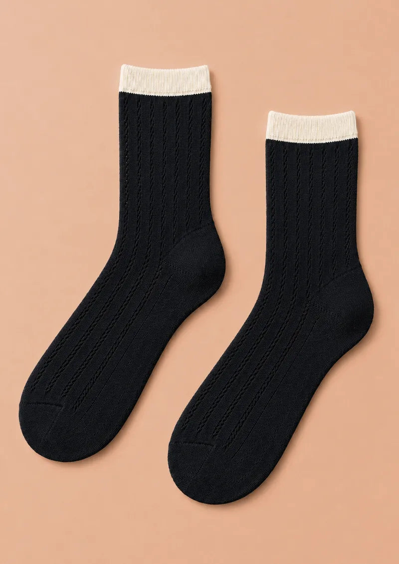 Black Ivory Cuff Ribbed Crew Socks