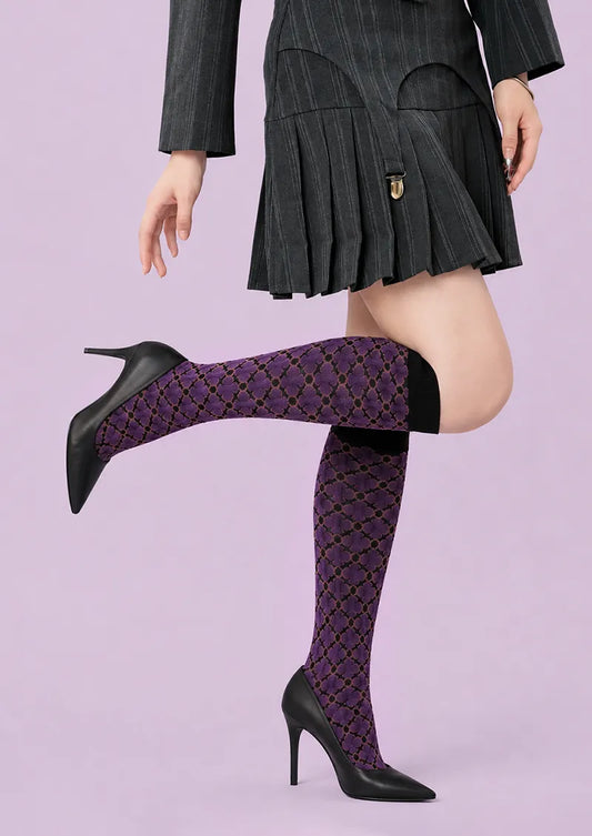 Black Purple Petal Crew Socks