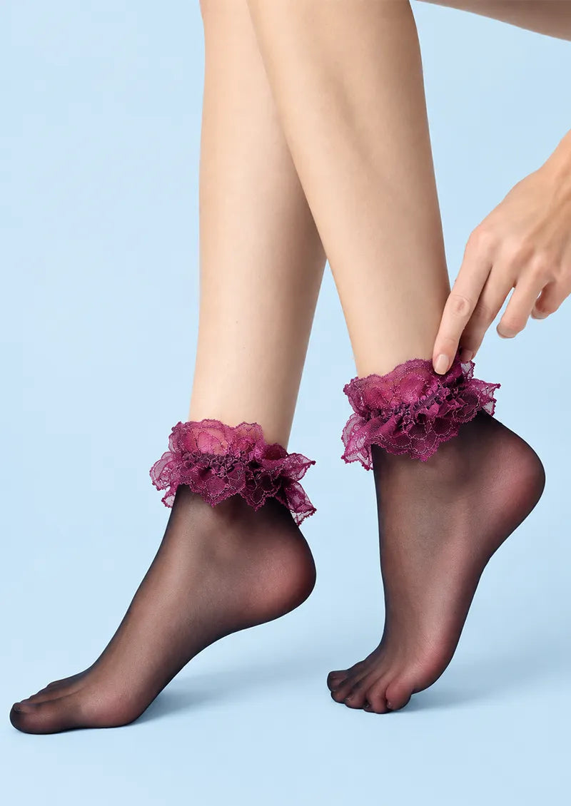 Black Sheer Lace Ruffle Low-Crew Socks