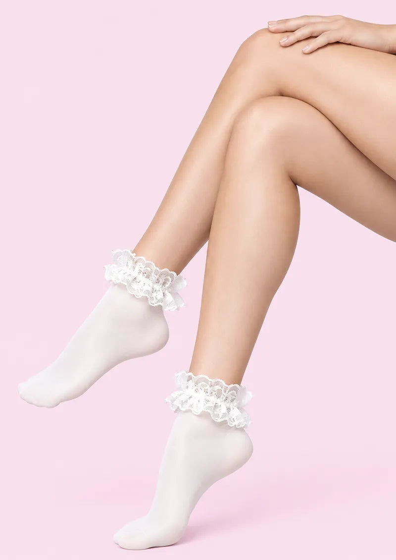Black Sheer Lace Ruffle Low-Crew Socks