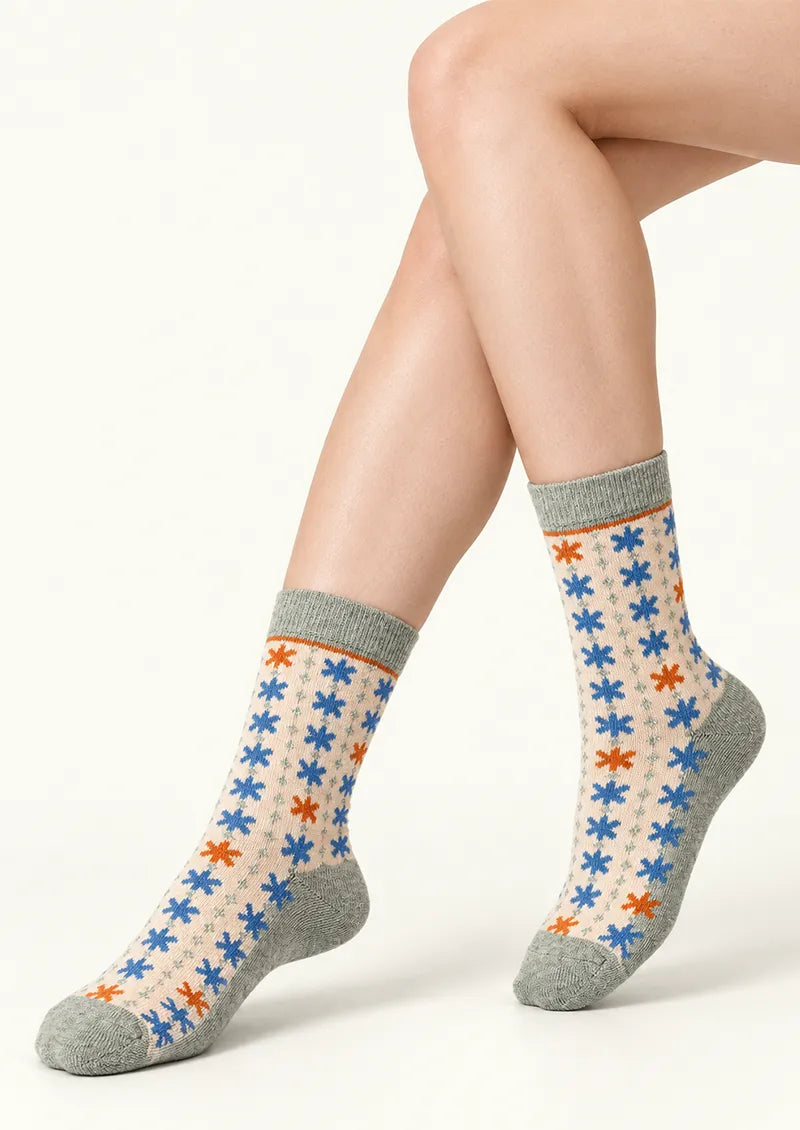 Ivory Blue Starflower Crew Socks