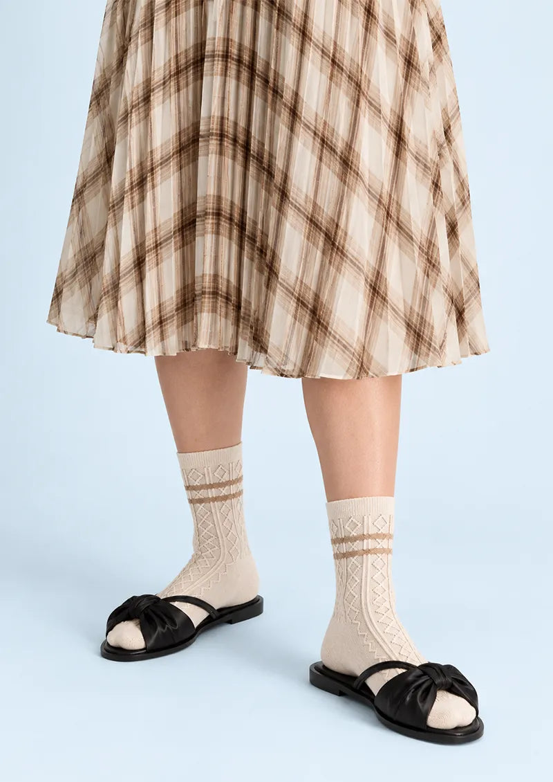 Beige Raised Diamond Ribbed Crew Socks