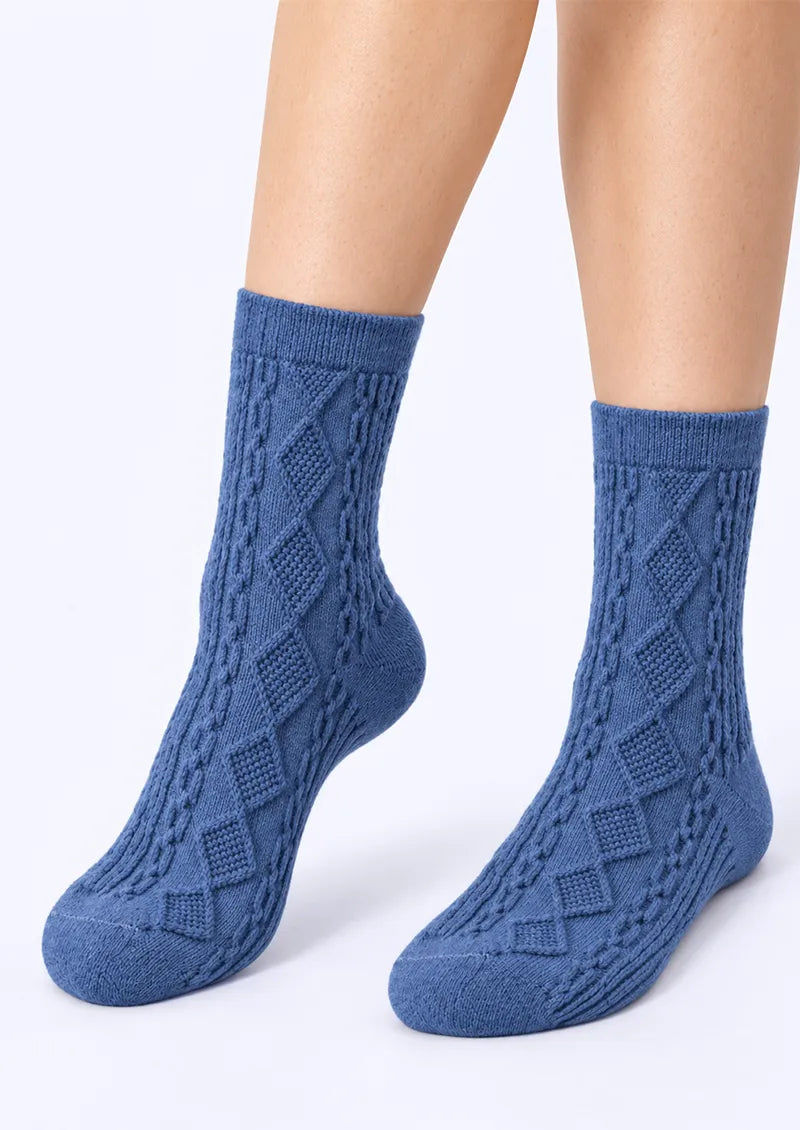 Blue Textured Diamond Crew Socks