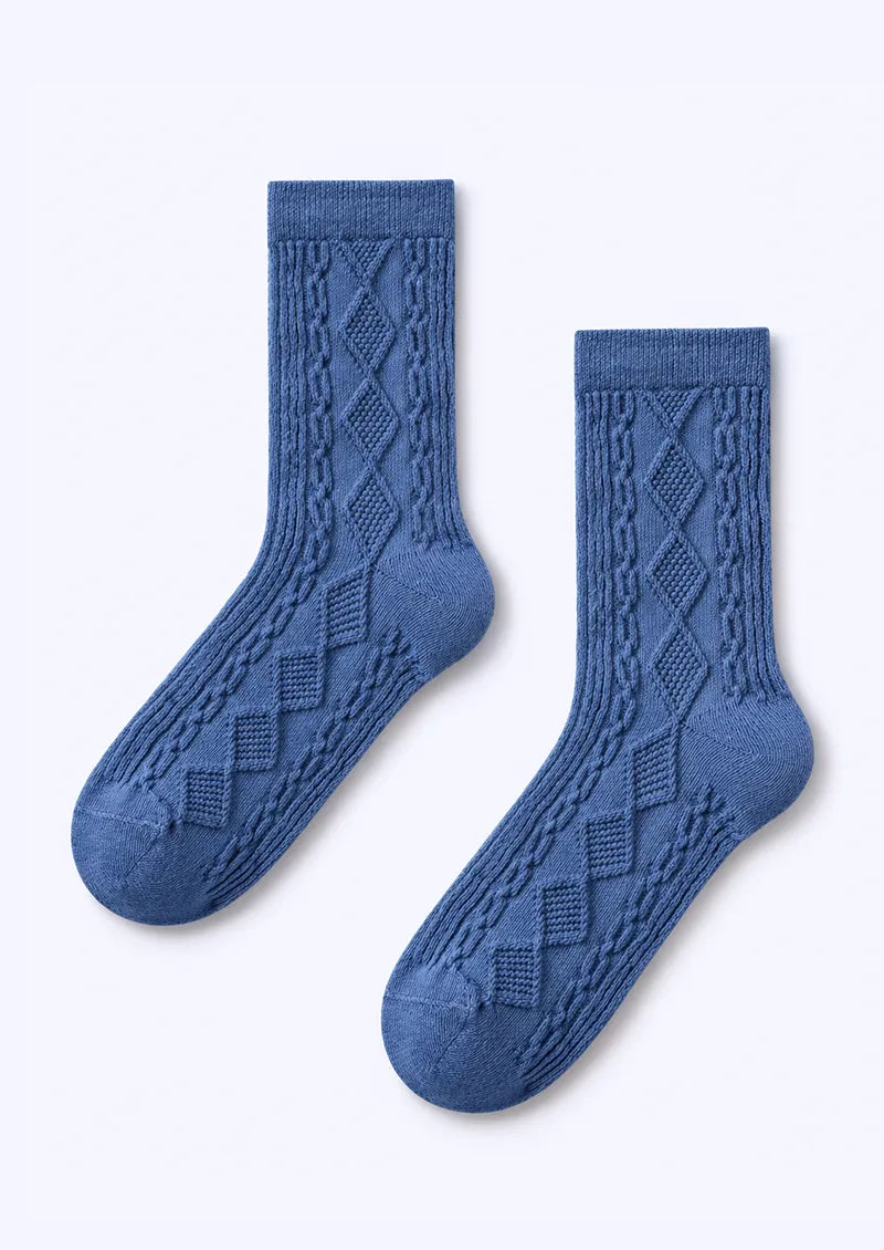 Blue Textured Diamond Crew Socks