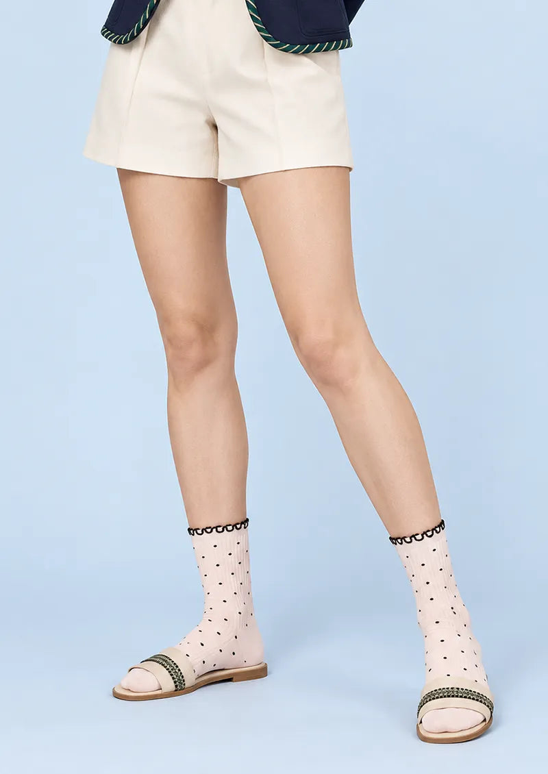 Gray Black Polka Dot Ribbed Crew Socks