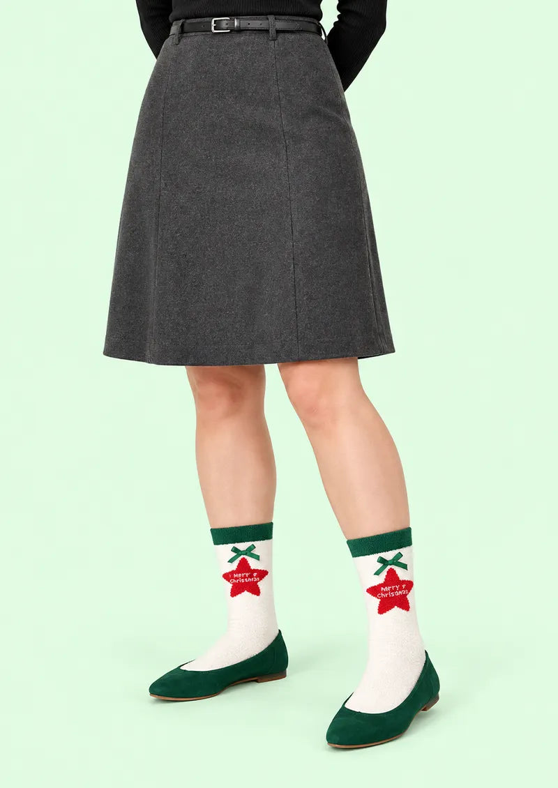 Ivory Christmas Star Crew Socks