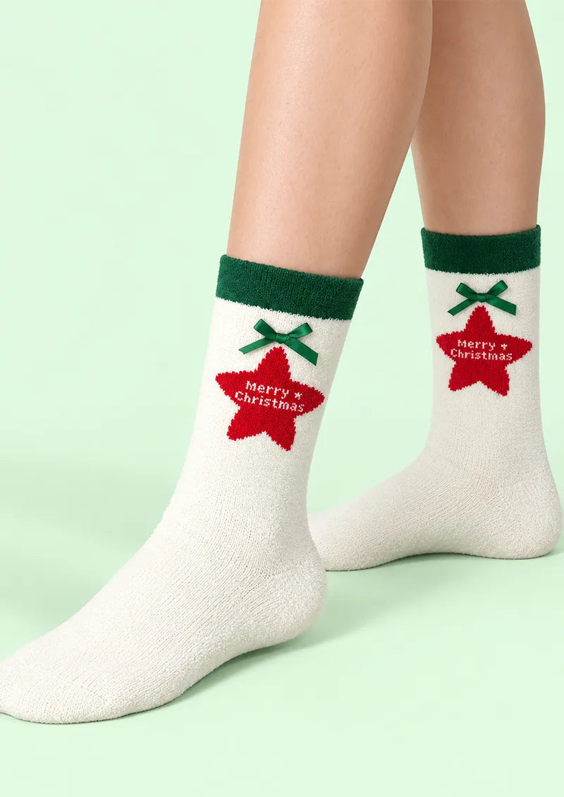 Ivory Christmas Star Crew Socks