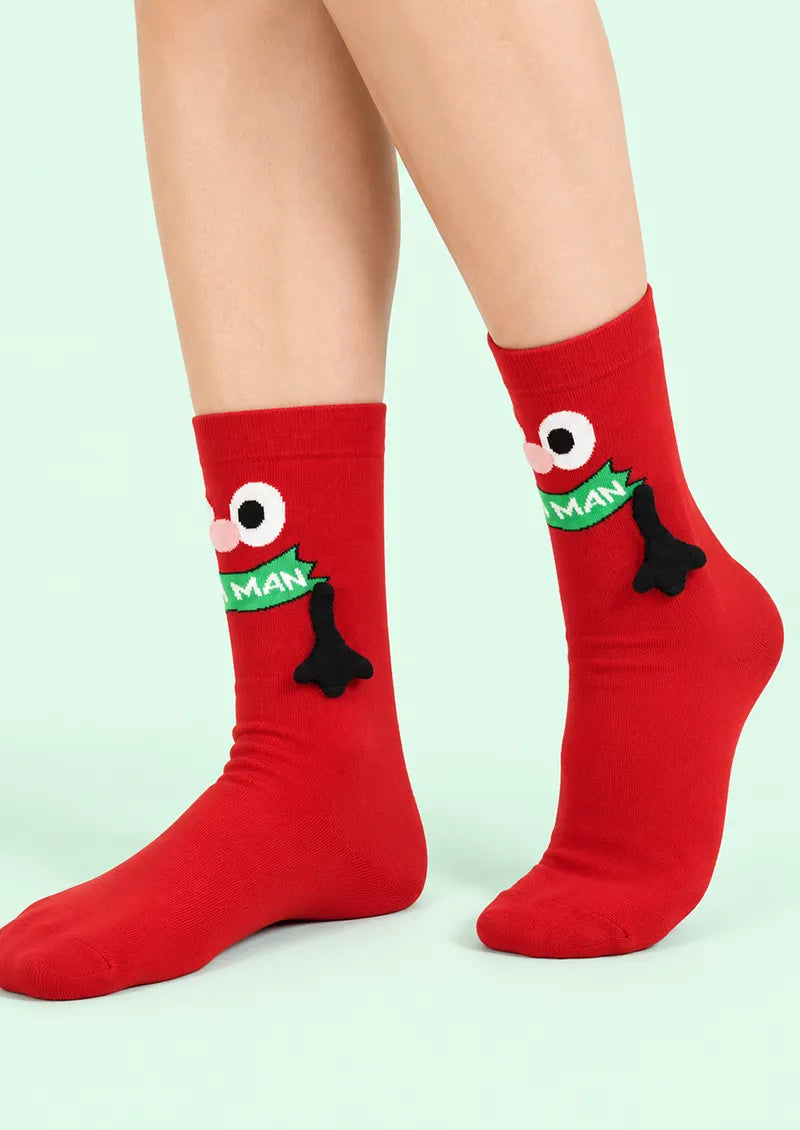 Red Cartoon Christmas Crew Socks