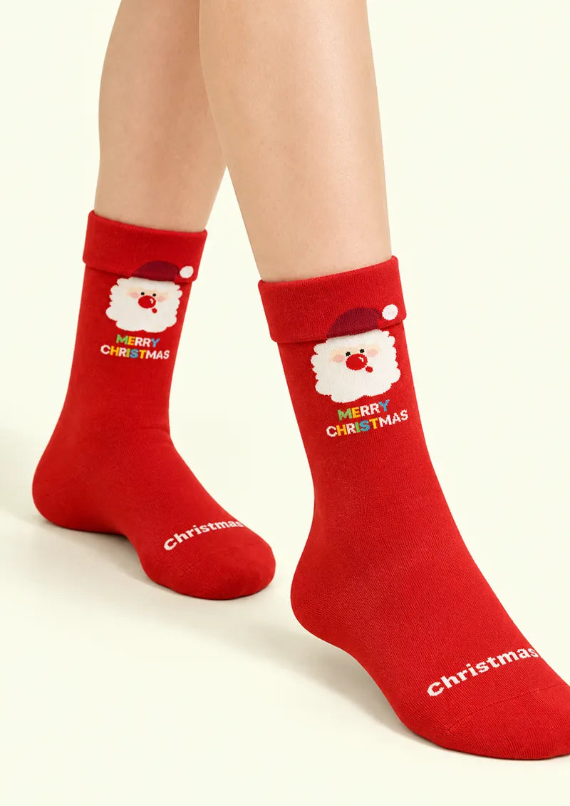Red Santa Merry Christmas Crew Socks
