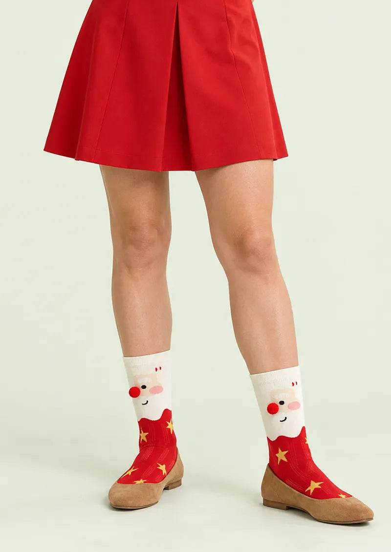 White Red Santa Star Crew Socks