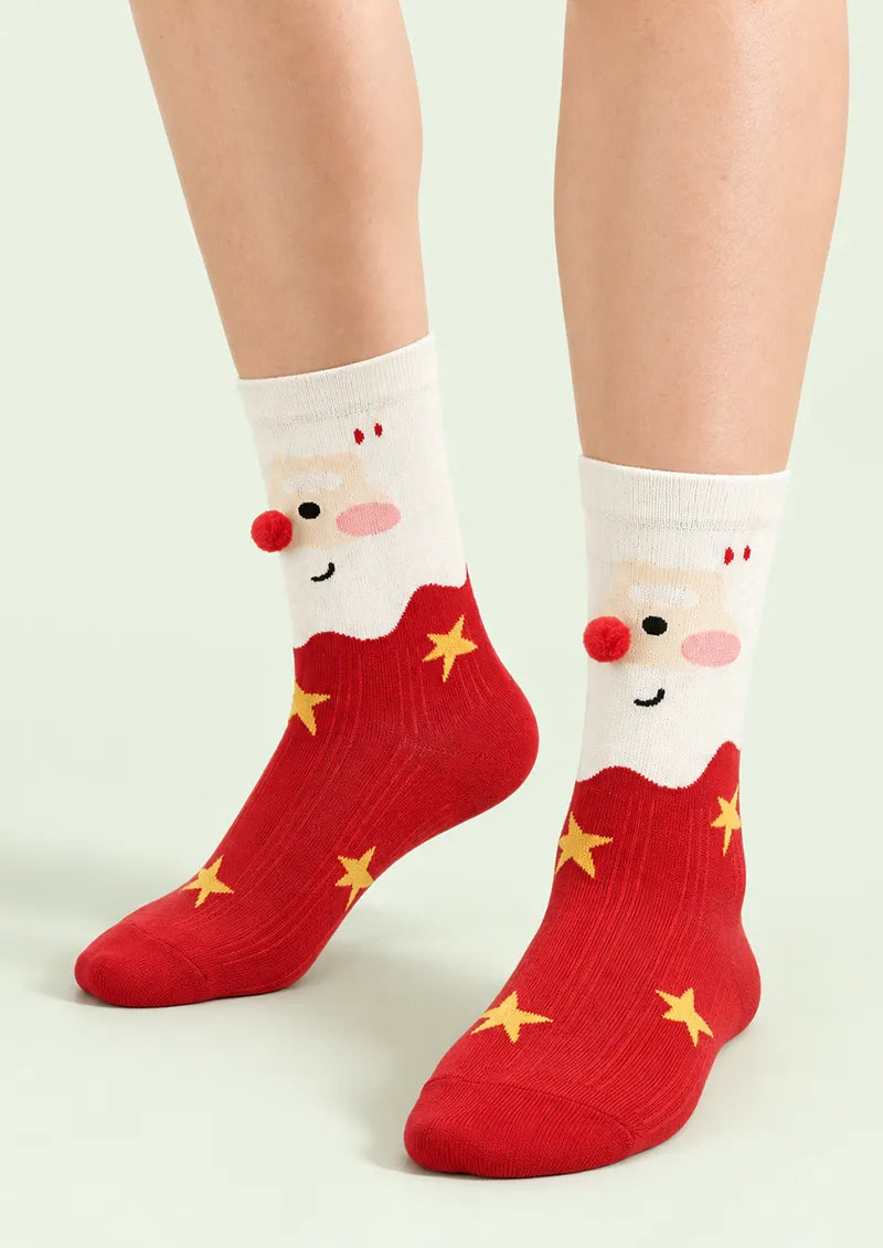 White Red Santa Star Crew Socks
