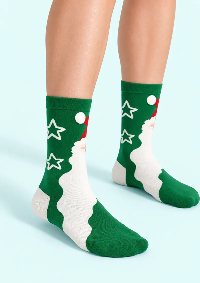 Green Santa Star Crew Socks