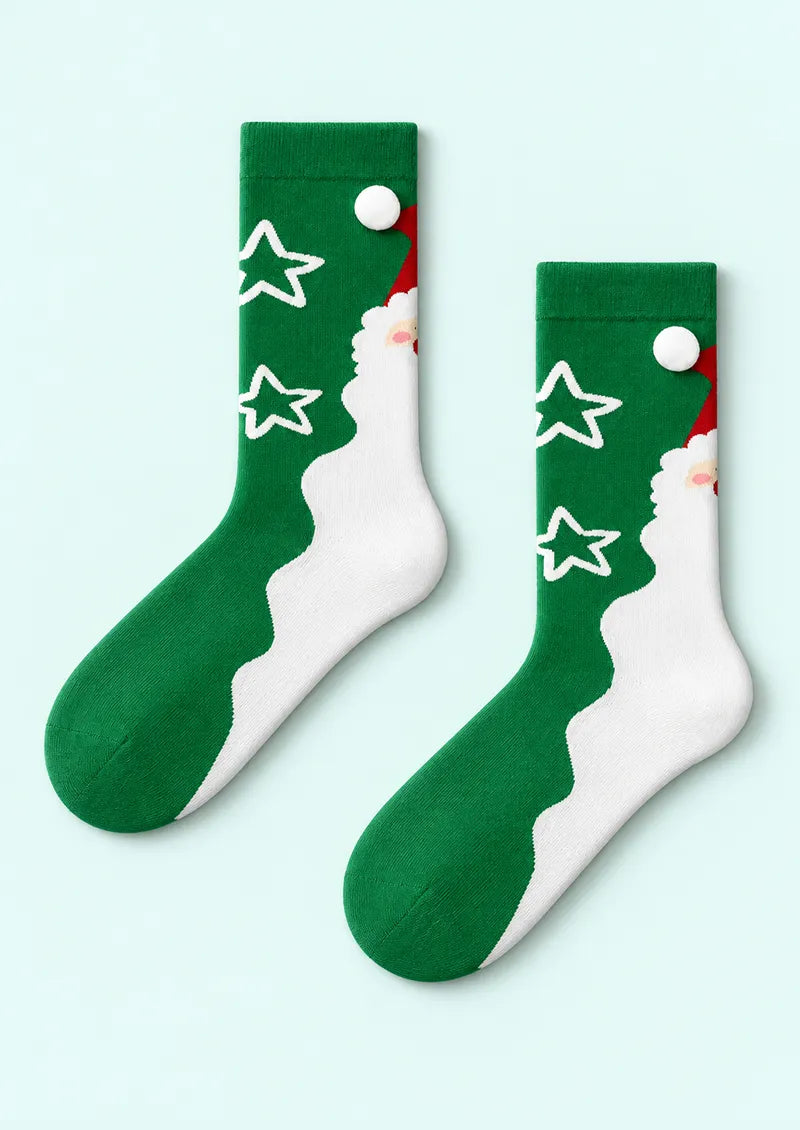 Green Santa Star Crew Socks