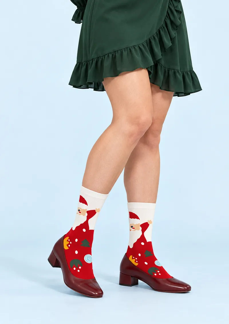 Red Santa Holiday Motif Crew Socks