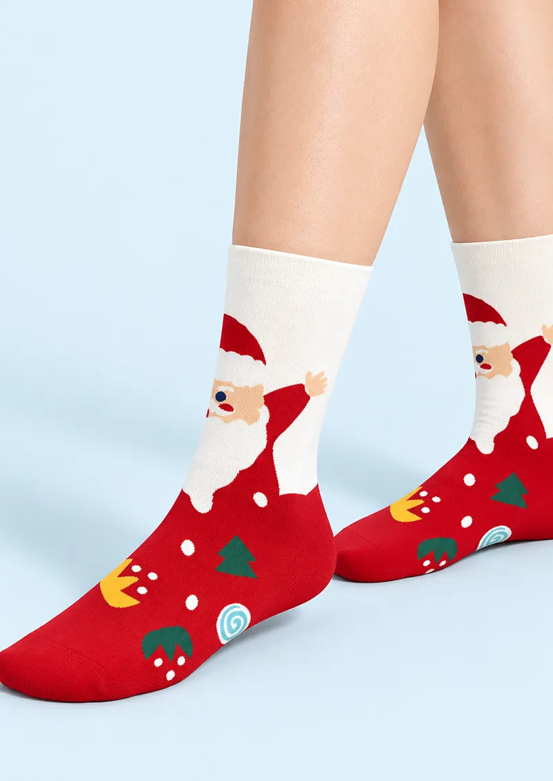 Red Santa Holiday Motif Crew Socks