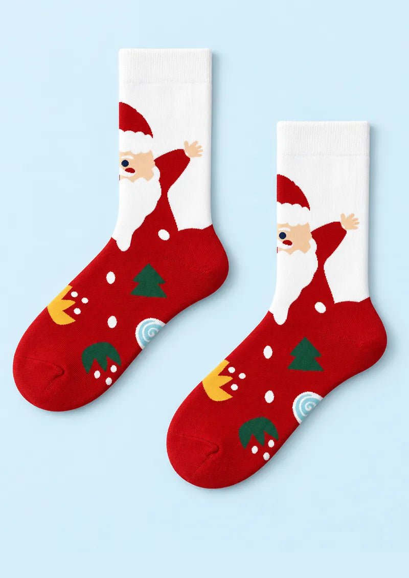 Red Santa Holiday Motif Crew Socks