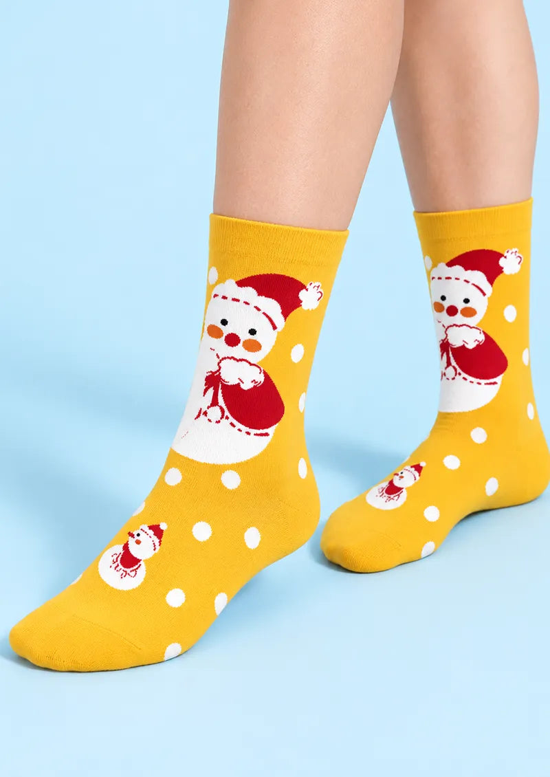 Yellow Snowman Polka Dot Crew Socks