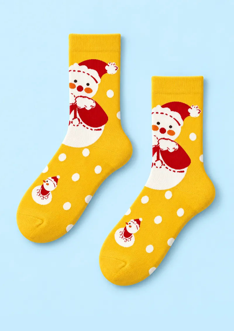 Yellow Snowman Polka Dot Crew Socks