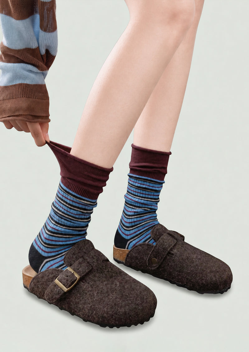 Multicolor Ribbed Striped Crew Socks
