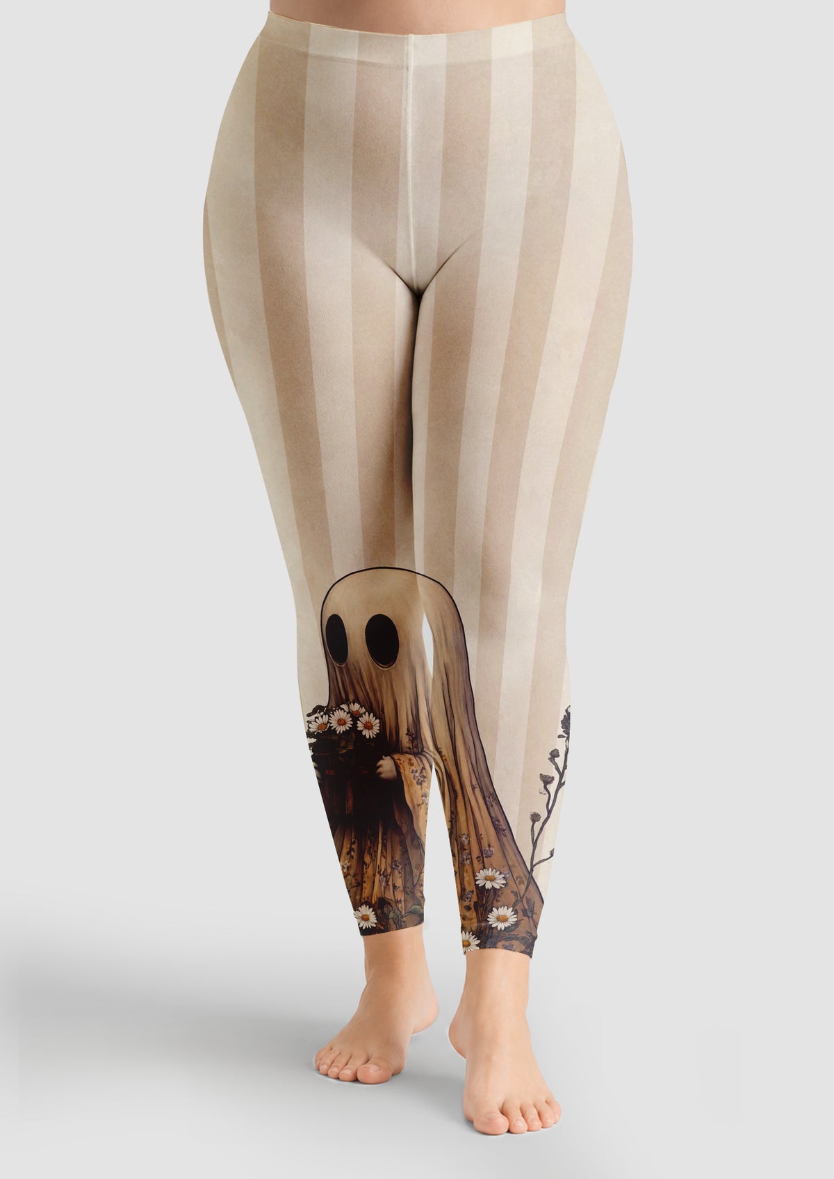 Beige Ghost Floral Footless Tights