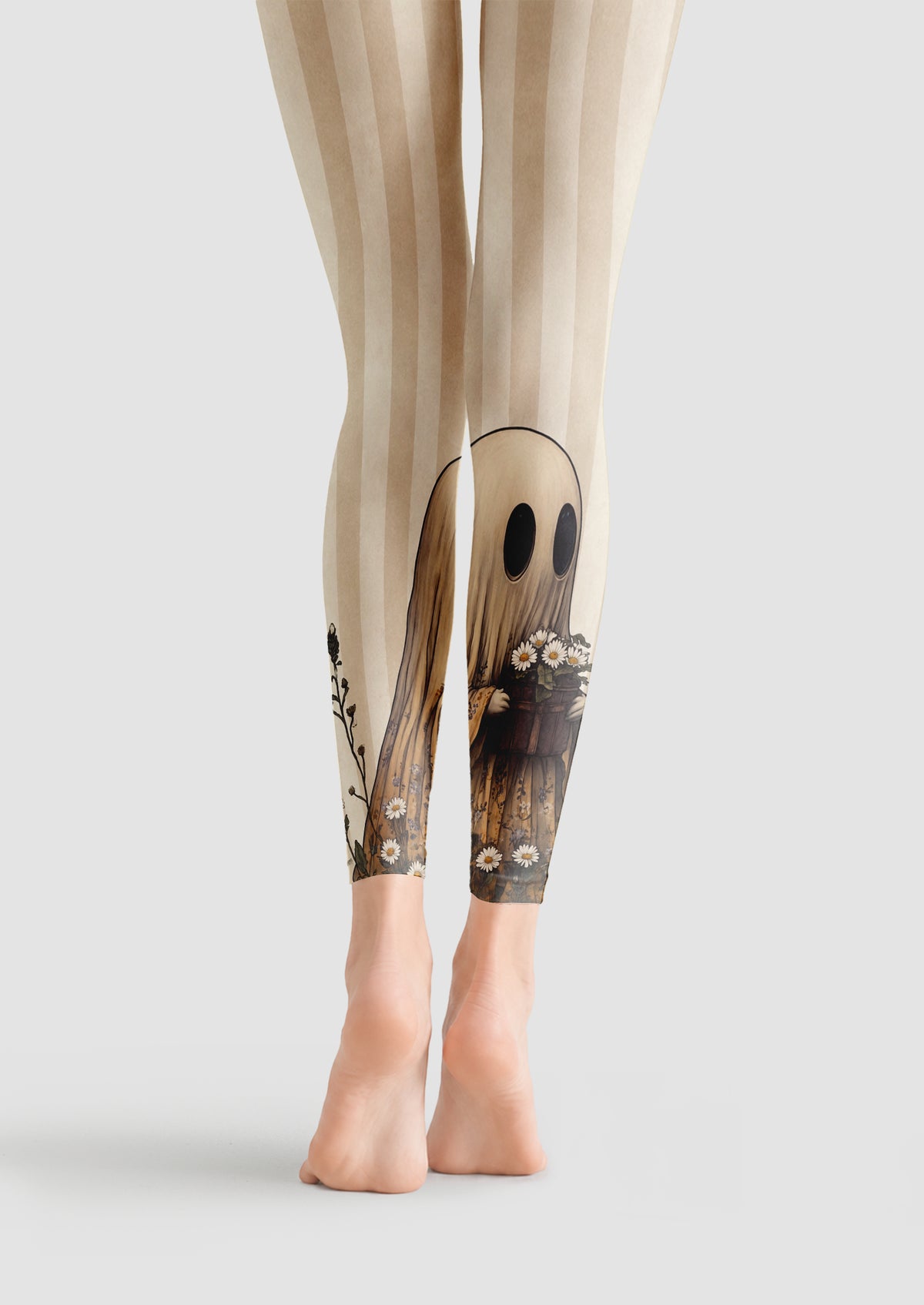 Beige Ghost Floral Footless Tights