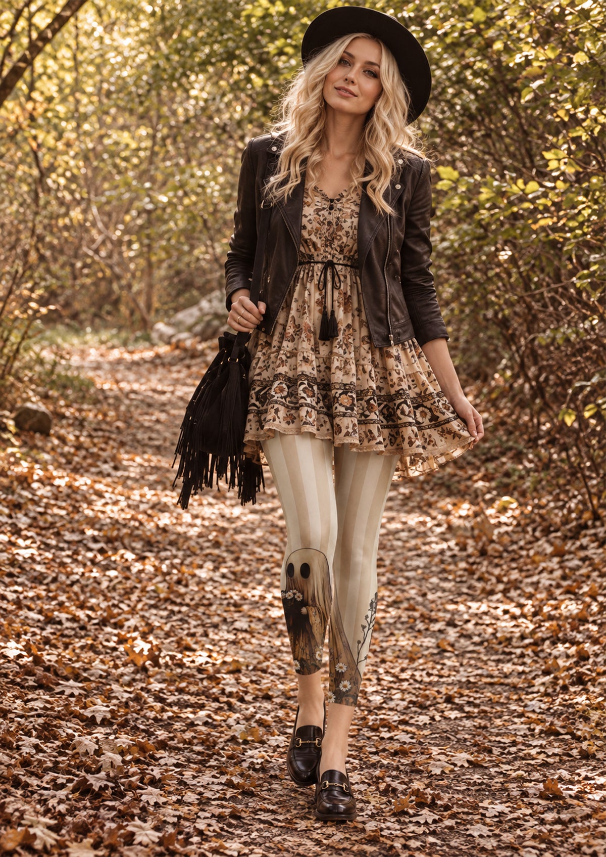 Beige Ghost Floral Footless Tights