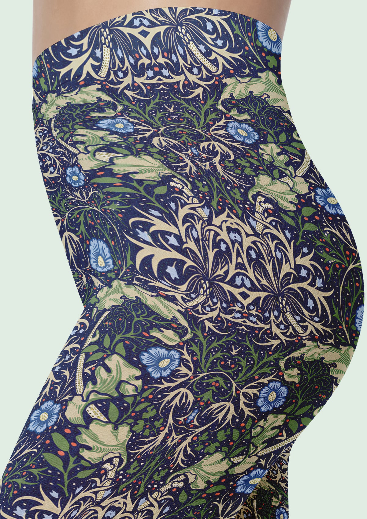 Navy William Morris Floral Footless Tights