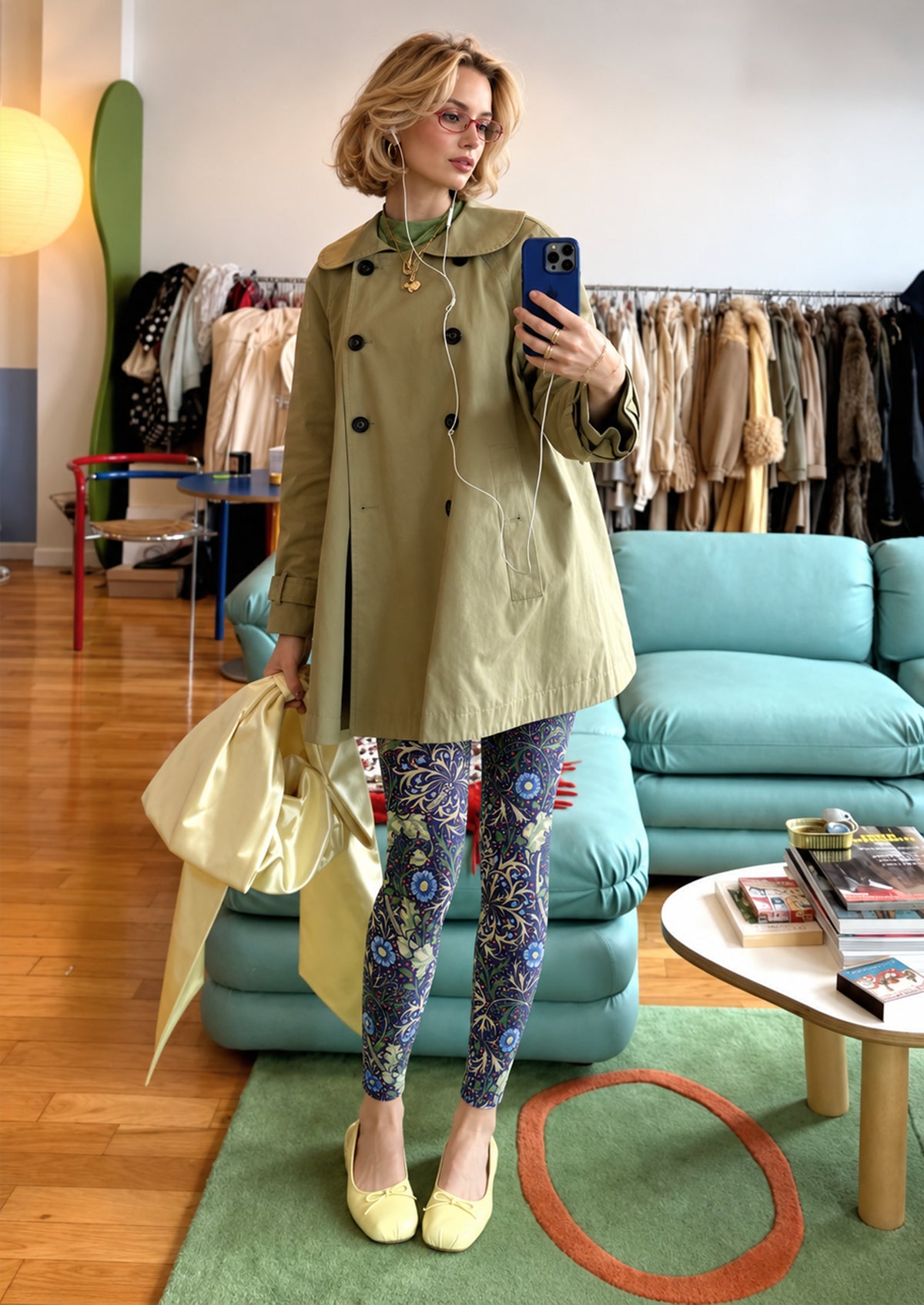 Navy William Morris Floral Footless Tights