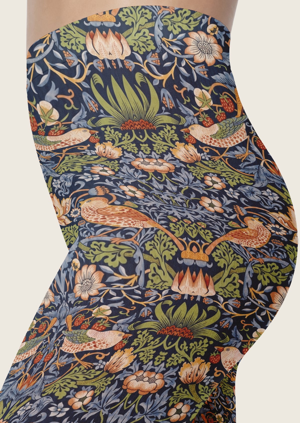 Navy William Morris Strawberry Thief Footless Tights