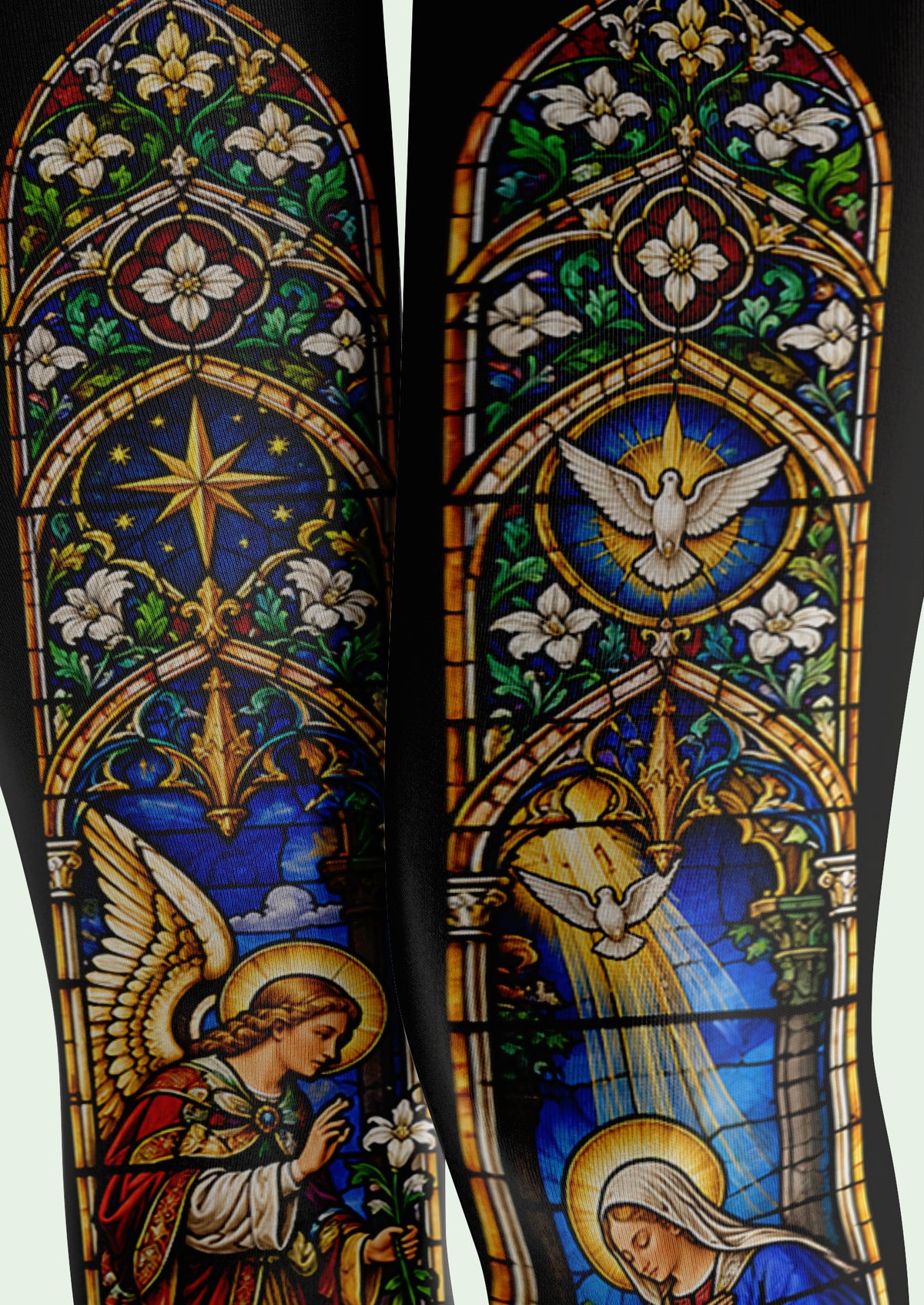Black Gothic Stained Glass Angel Footless Tights