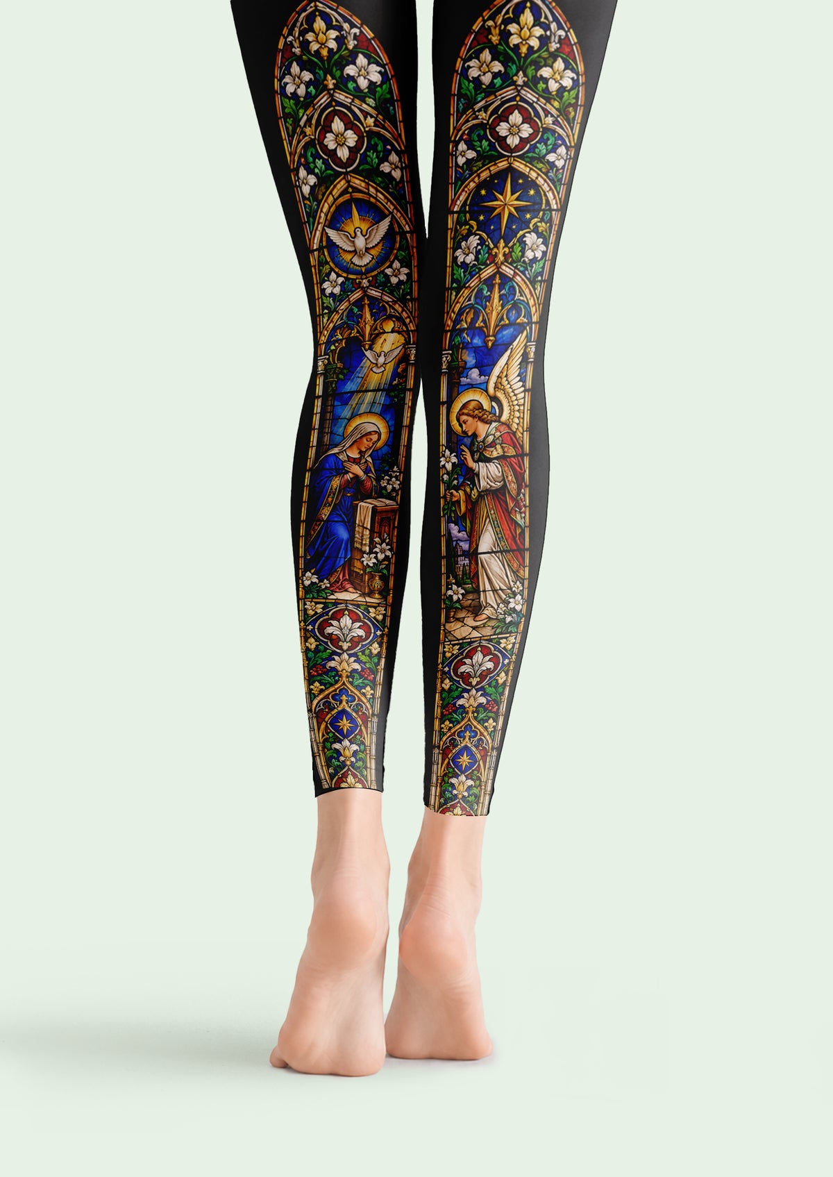 Black Gothic Stained Glass Angel Footless Tights