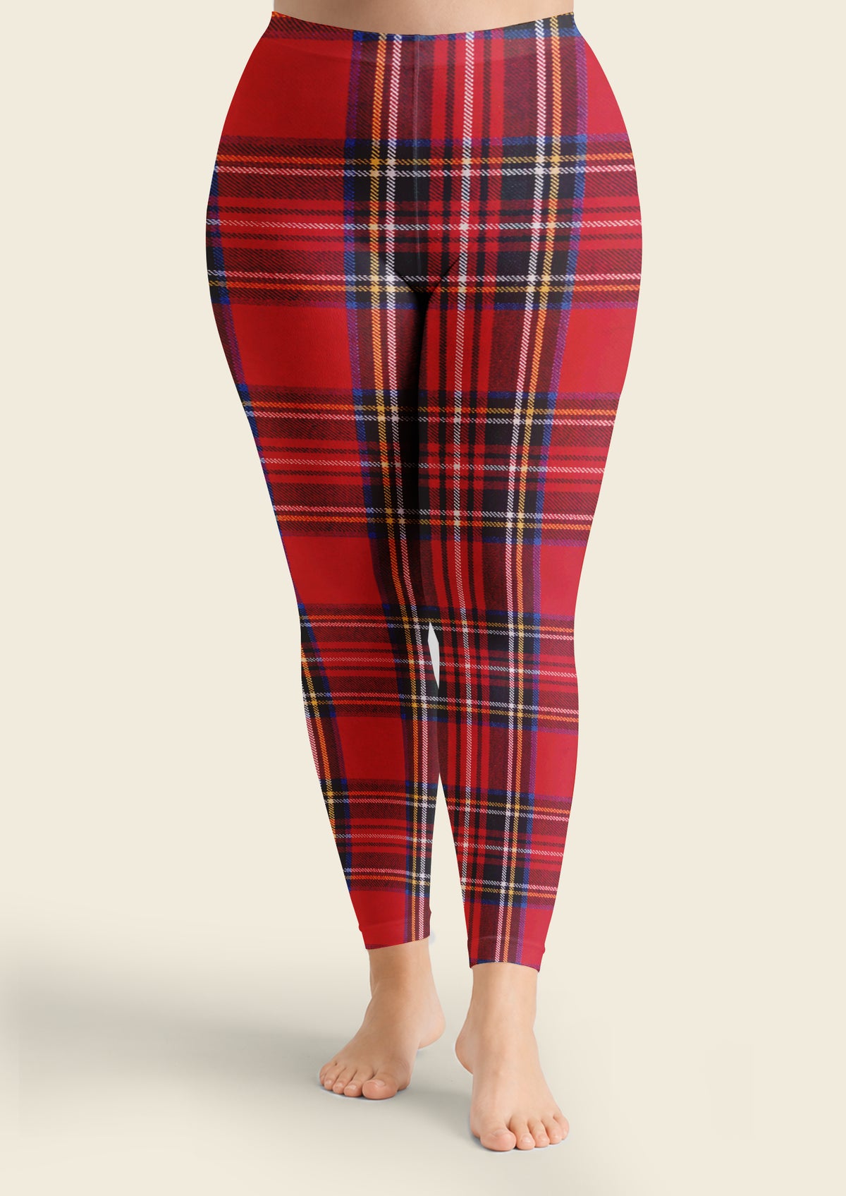 Red Asymmetric Tartan Plaid Footless Tights